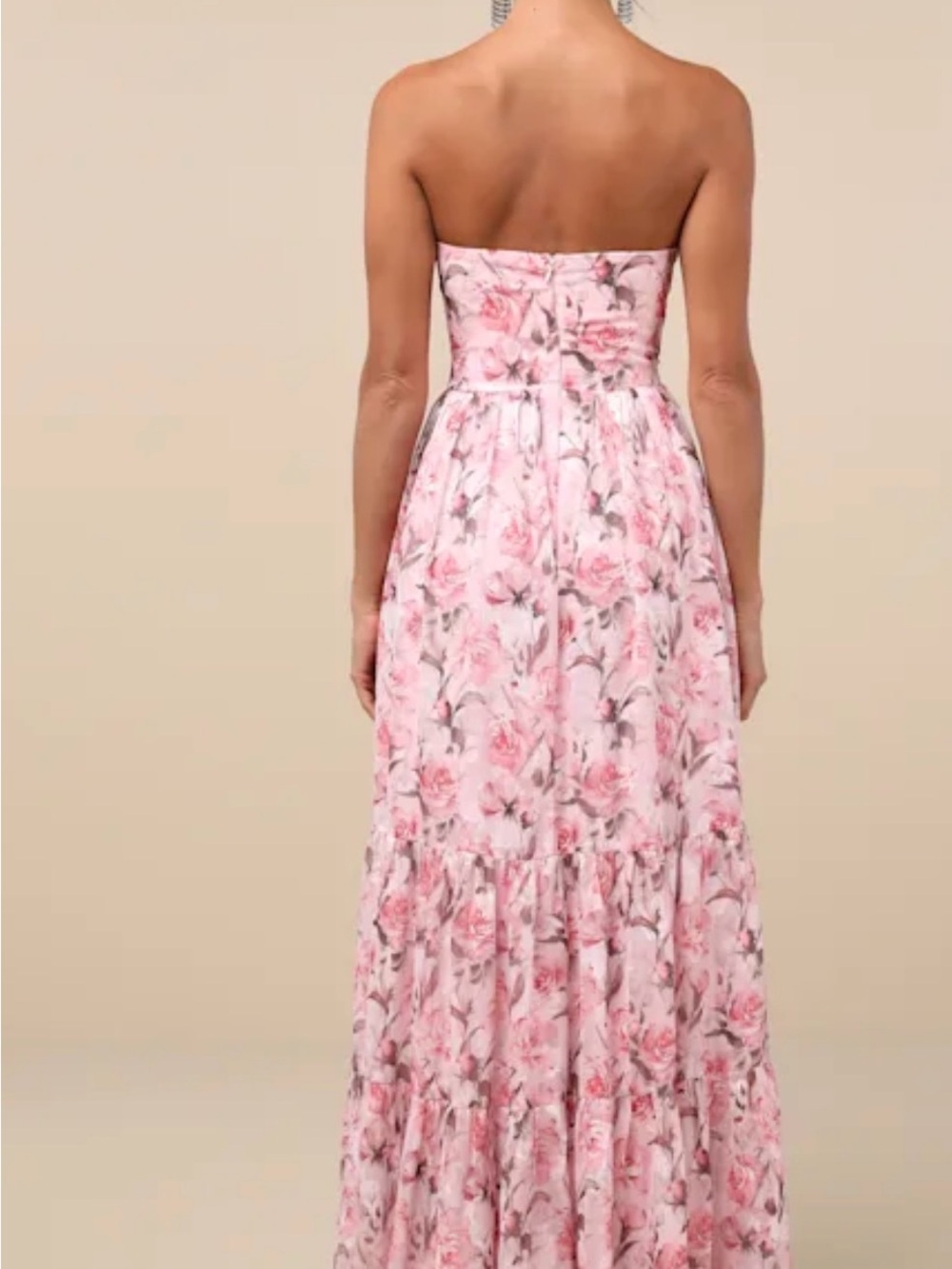 Lulu's Pink Floral Strapless Bustier Maxi Dress - Picture 3 of 5